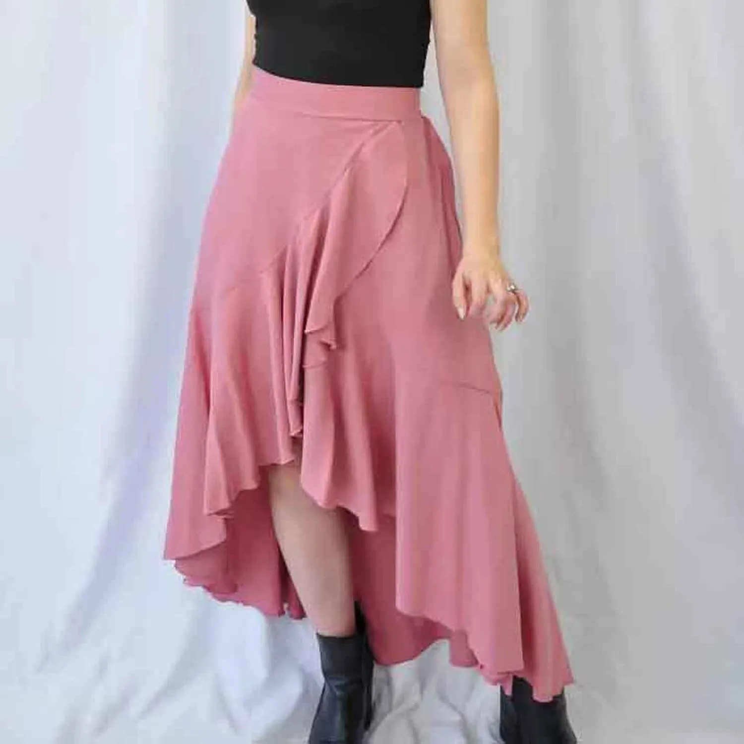 Skirts for Women High Waist Front Asymmetrical Ruffle Skirt Streetwear Flowy Tiered A-Line Pleated Ice Silk Skirts