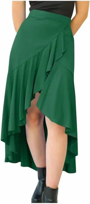 Skirts for Women High Waist Front Asymmetrical Ruffle Skirt Streetwear Flowy Tiered A-Line Pleated Ice Silk Skirts