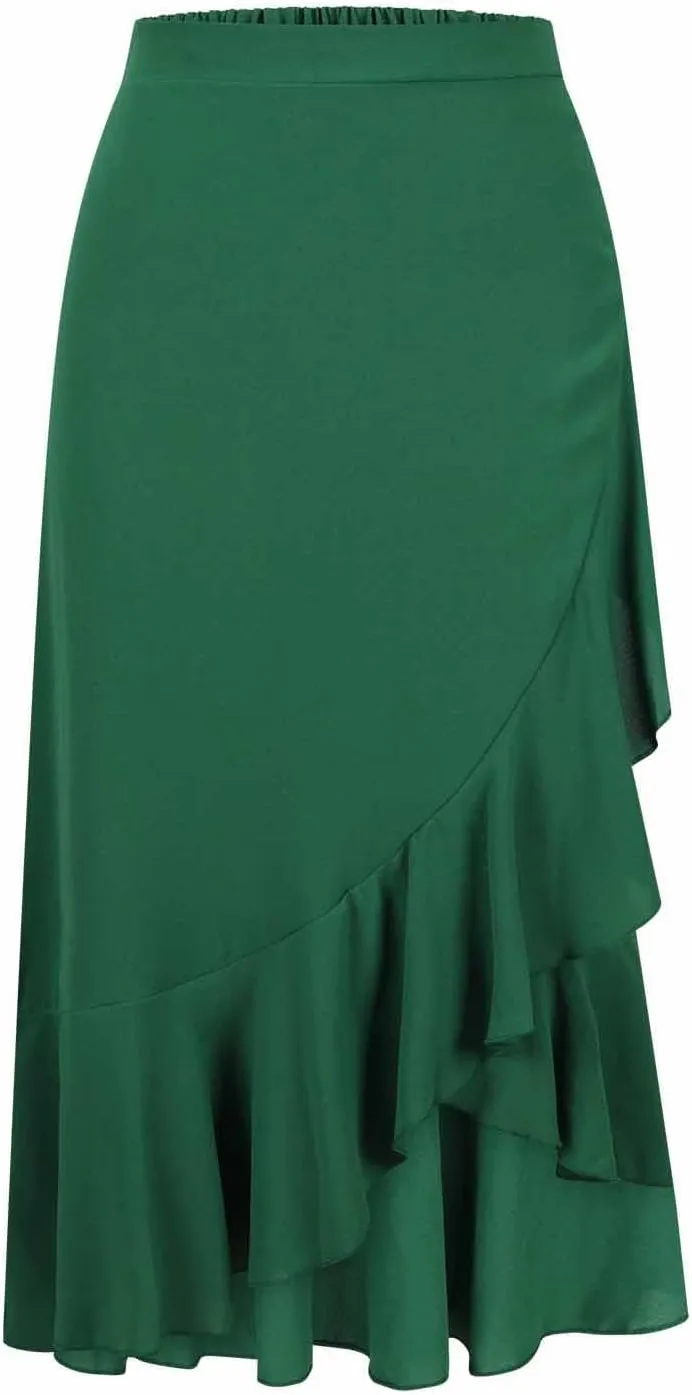 Skirts for Women High Waist Front Asymmetrical Ruffle Skirt Streetwear Flowy Tiered A-Line Pleated Ice Silk Skirts