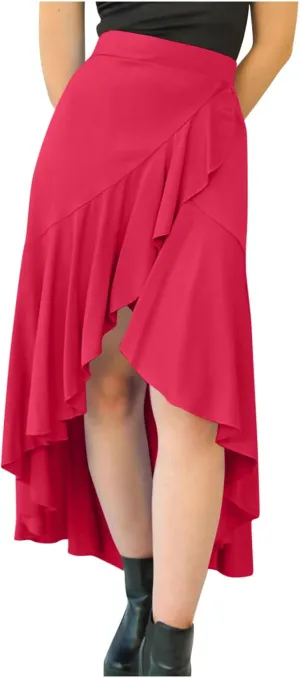 Skirts for Women High Waist Front Asymmetrical Ruffle Skirt Streetwear Flowy Tiered A-Line Pleated Ice Silk Skirts