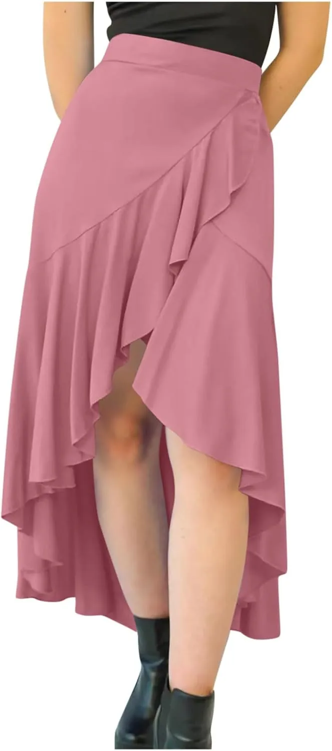 Skirts for Women High Waist Front Asymmetrical Ruffle Skirt Streetwear Flowy Tiered A-Line Pleated Ice Silk Skirts