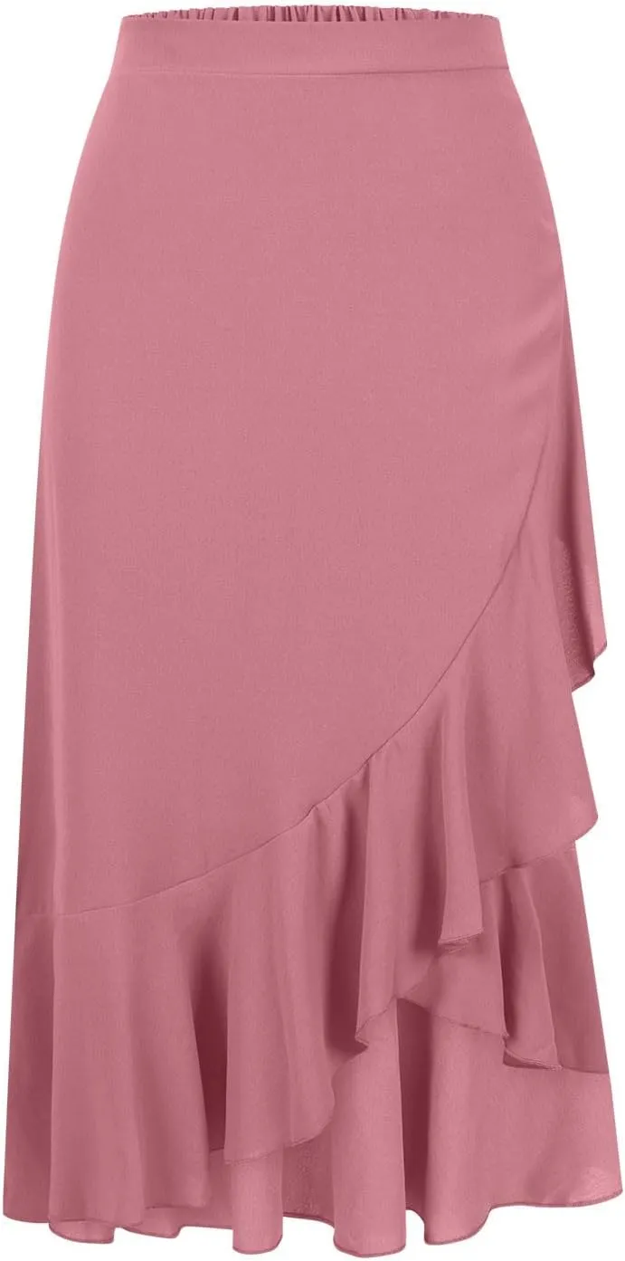Skirts for Women High Waist Front Asymmetrical Ruffle Skirt Streetwear Flowy Tiered A-Line Pleated Ice Silk Skirts