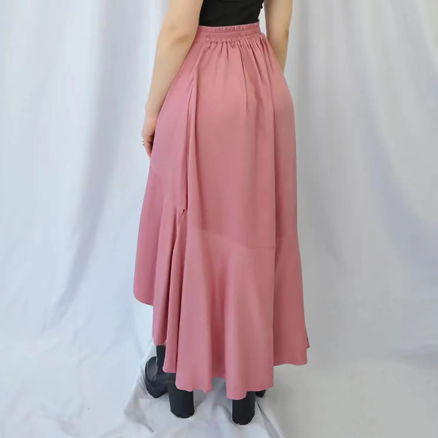 Skirts for Women High Waist Front Asymmetrical Ruffle Skirt Streetwear Flowy Tiered A-Line Pleated Ice Silk Skirts