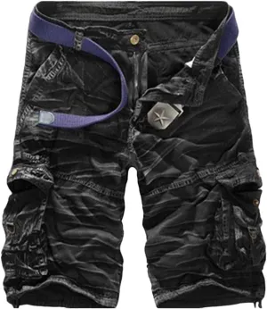 SOMTHRON Men's Oversize Twill Utility Jogger Shorts Pants Knee Length Multi Pockets Cotton Camo Cargo Shorts