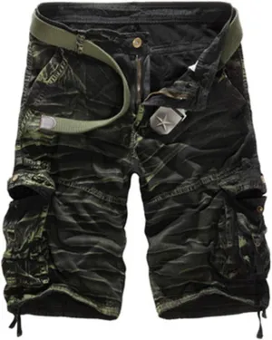SOMTHRON Men's Oversize Twill Utility Jogger Shorts Pants Knee Length Multi Pockets Cotton Camo Cargo Shorts