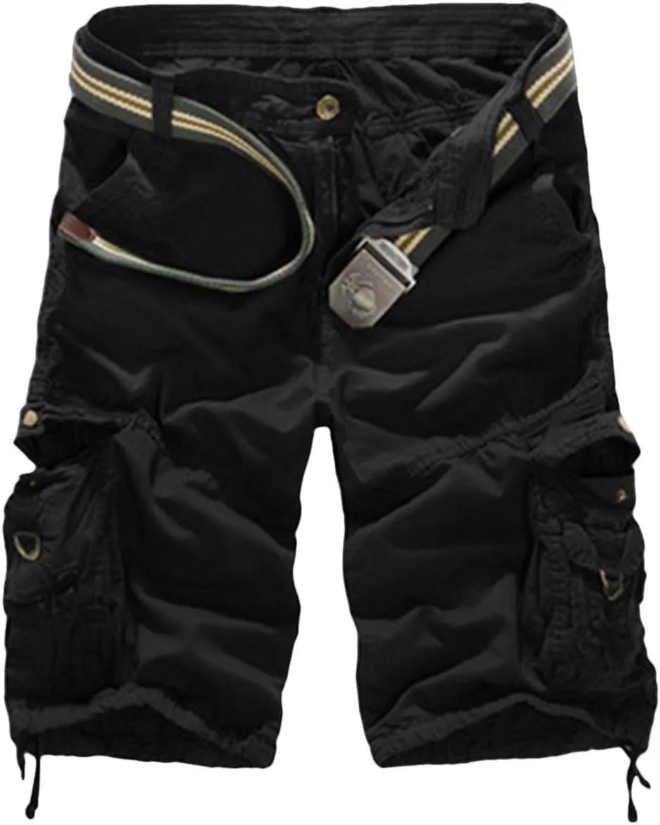 SOMTHRON Men's Oversize Twill Utility Jogger Shorts Pants Knee Length Multi Pockets Cotton Camo Cargo Shorts