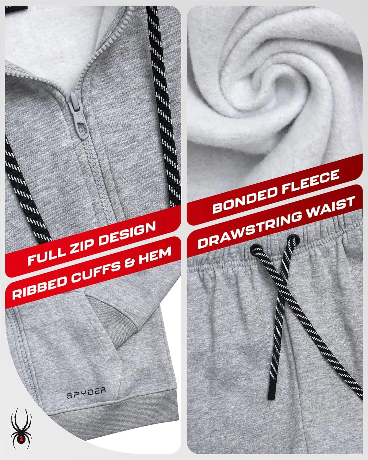 Spyder Mens Track Suit Set - 2 Piece Men's Activewear Fleece Zip Up Hoodie and Jogger Sweatpants, Sweatsuits for Men (S-XXL)