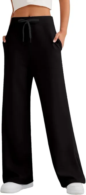 Straight Leg Wide Sweatpants Women's Sports Fitness Pants Casual Loose High Waist Pants Drawstring Jogging Pants