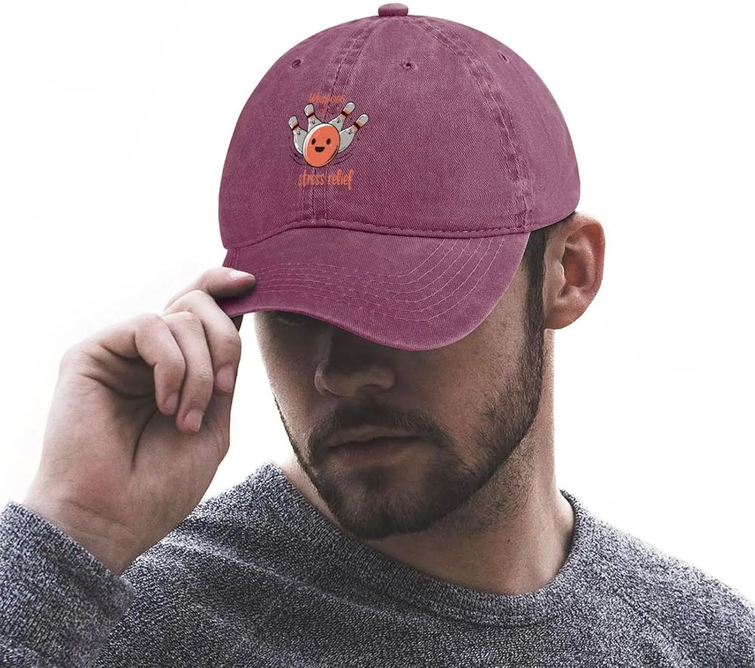 Stress Relief Bowling Unisex Adult Baseball Cap Curved Brim Sun Caps of Sports Denim Freely Adjustable