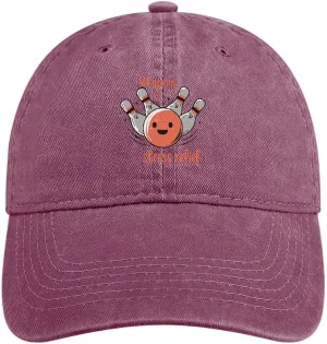 Stress Relief Bowling Unisex Adult Baseball Cap Curved Brim Sun Caps of Sports Denim Freely Adjustable