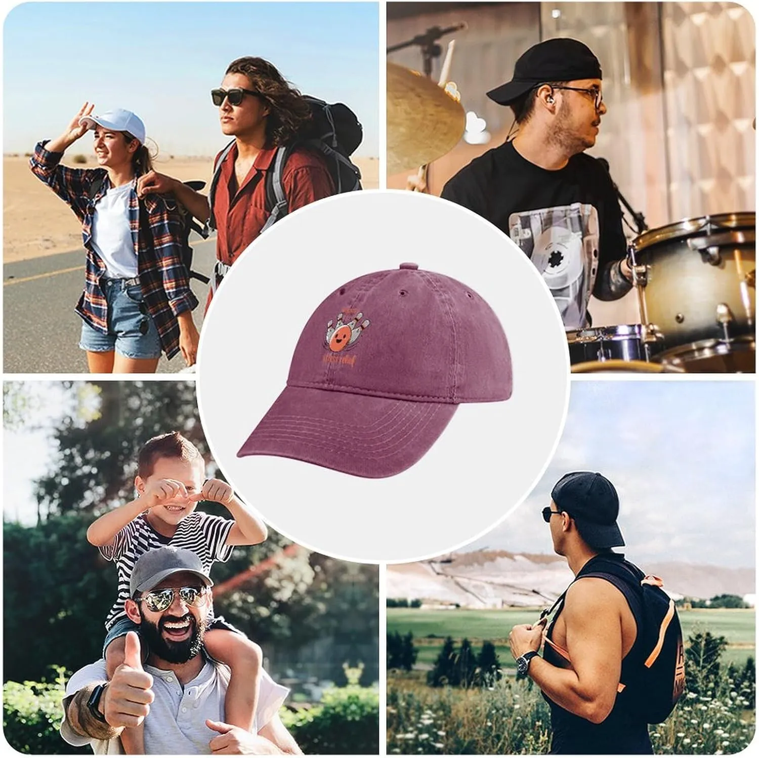 Stress Relief Bowling Unisex Adult Baseball Cap Curved Brim Sun Caps of Sports Denim Freely Adjustable