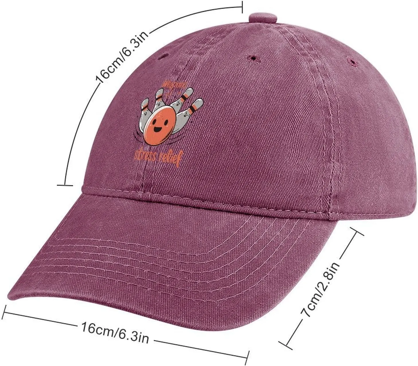 Stress Relief Bowling Unisex Adult Baseball Cap Curved Brim Sun Caps of Sports Denim Freely Adjustable