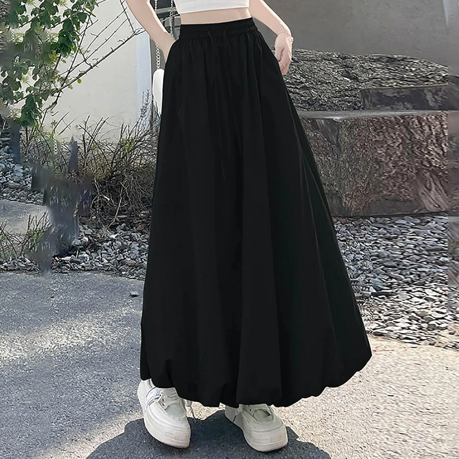 Summer Skirts for Women Summer A Line Flowy Ruffle Lantern Skirt Drawtring Waist Elastic Bubble Maxi Long Skirt 2025