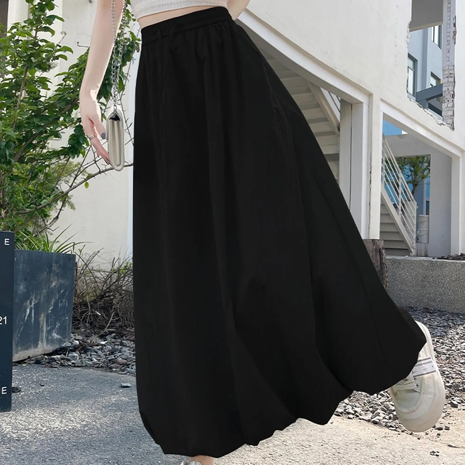 Summer Skirts for Women Summer A Line Flowy Ruffle Lantern Skirt Drawtring Waist Elastic Bubble Maxi Long Skirt 2025