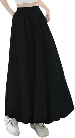 Summer Skirts for Women Summer A Line Flowy Ruffle Lantern Skirt Drawtring Waist Elastic Bubble Maxi Long Skirt 2025