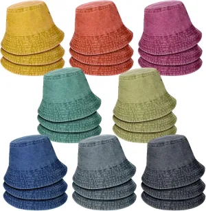 Sureio 24 Pcs Bucket Hat Bulk for Women Men Cotton Summer Sun Hat Unisex Denim Travel Beach Fishing Outdoor Summer Hats Multicolor Bucket Cap for Adult