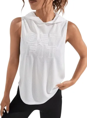 SweatyRocks Women's Activewear Letter Embroidered Sleeveless Hooded Sports Tank Top Sweatshirt