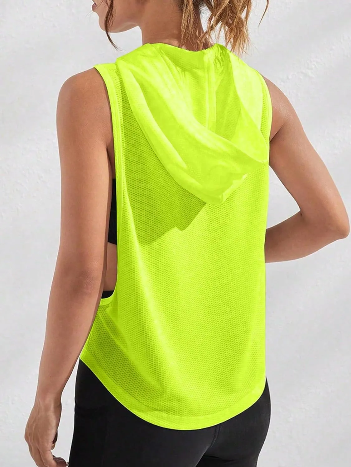 SweatyRocks Women's Activewear Letter Embroidered Sleeveless Hooded Sports Tank Top Sweatshirt
