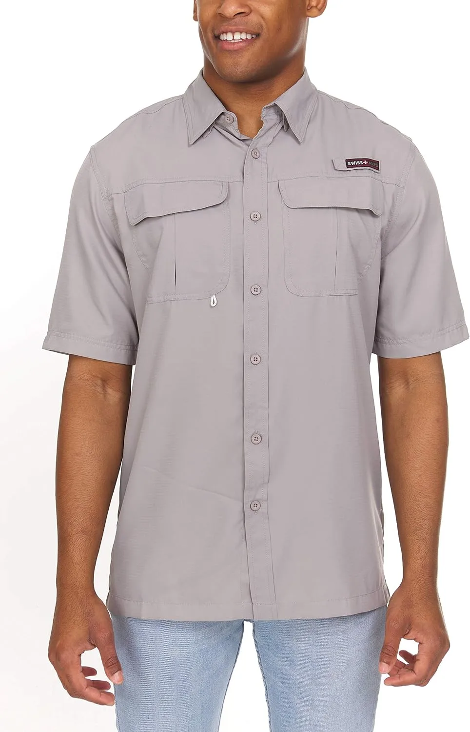 Swiss Alps Mens Short Sleeve Button Down Sun Protection UPF 30 Shirt Quick Dry Cooling Fishing Shirts Casual Summer Tops