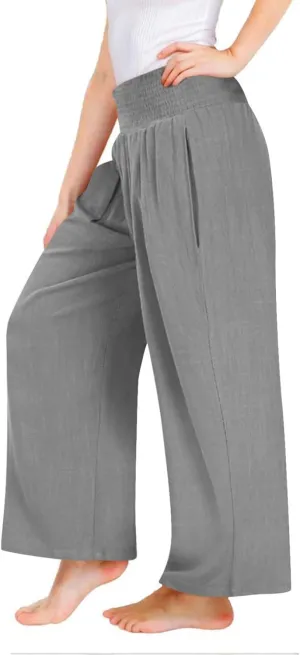 Teen Kids Girls Cotton Linen Palazzo Pants High Waist Casual Wide Leg Pant Beach Travel Resort Trousers