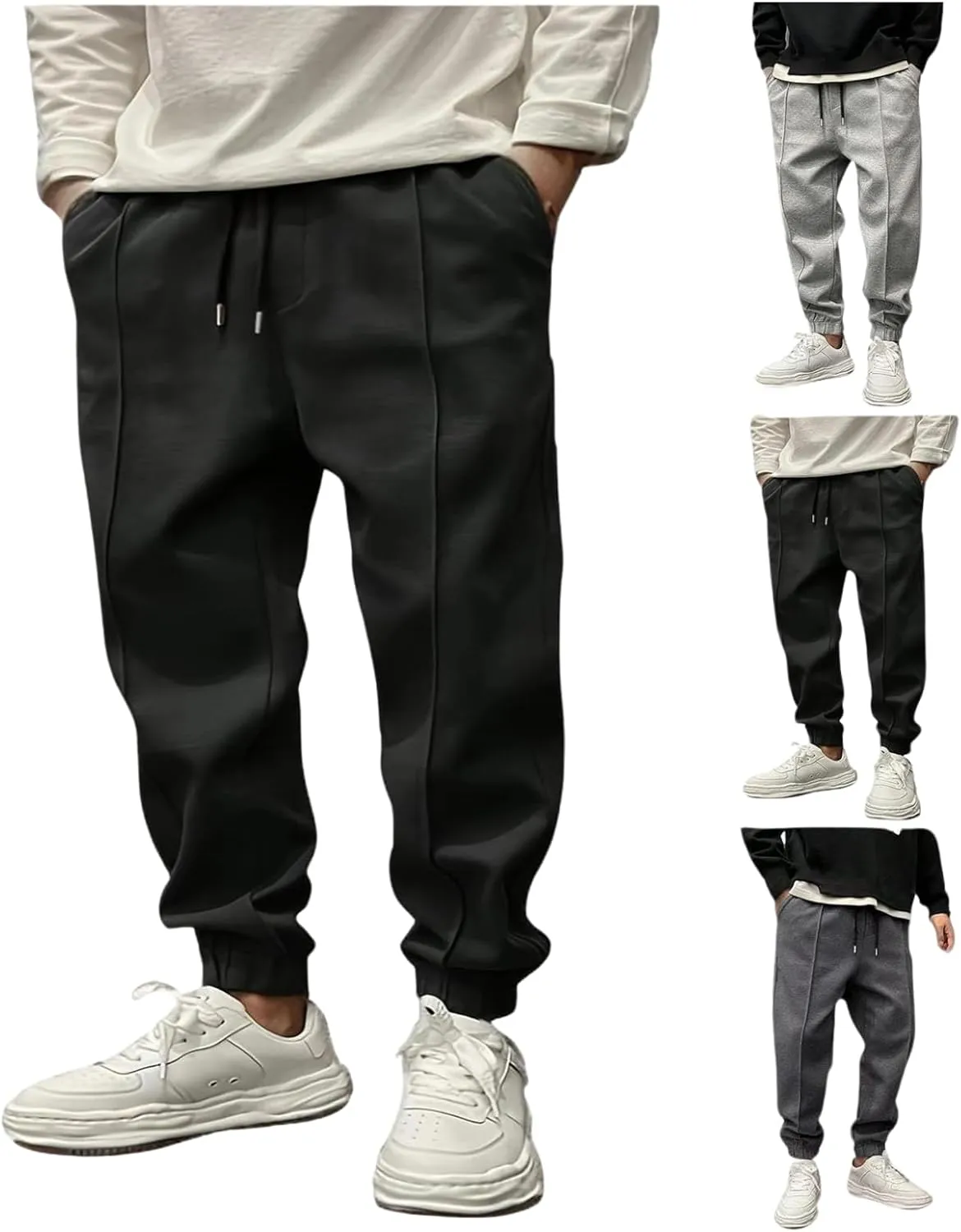 Thick Sweatpants for Men Baggy Drawstring High Waist Running Jogger Winter Fashion Cinch Bottom Tapered Jogging Pants