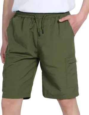 TLAENSON Boys Lightweight Cargo Shorts Youth Drawstring Quick Dry Shorts Kids Hiking Short with Zipper Pockets