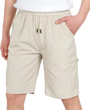TLAENSON Boys Lightweight Cargo Shorts Youth Drawstring Quick Dry Shorts Kids Hiking Short with Zipper Pockets