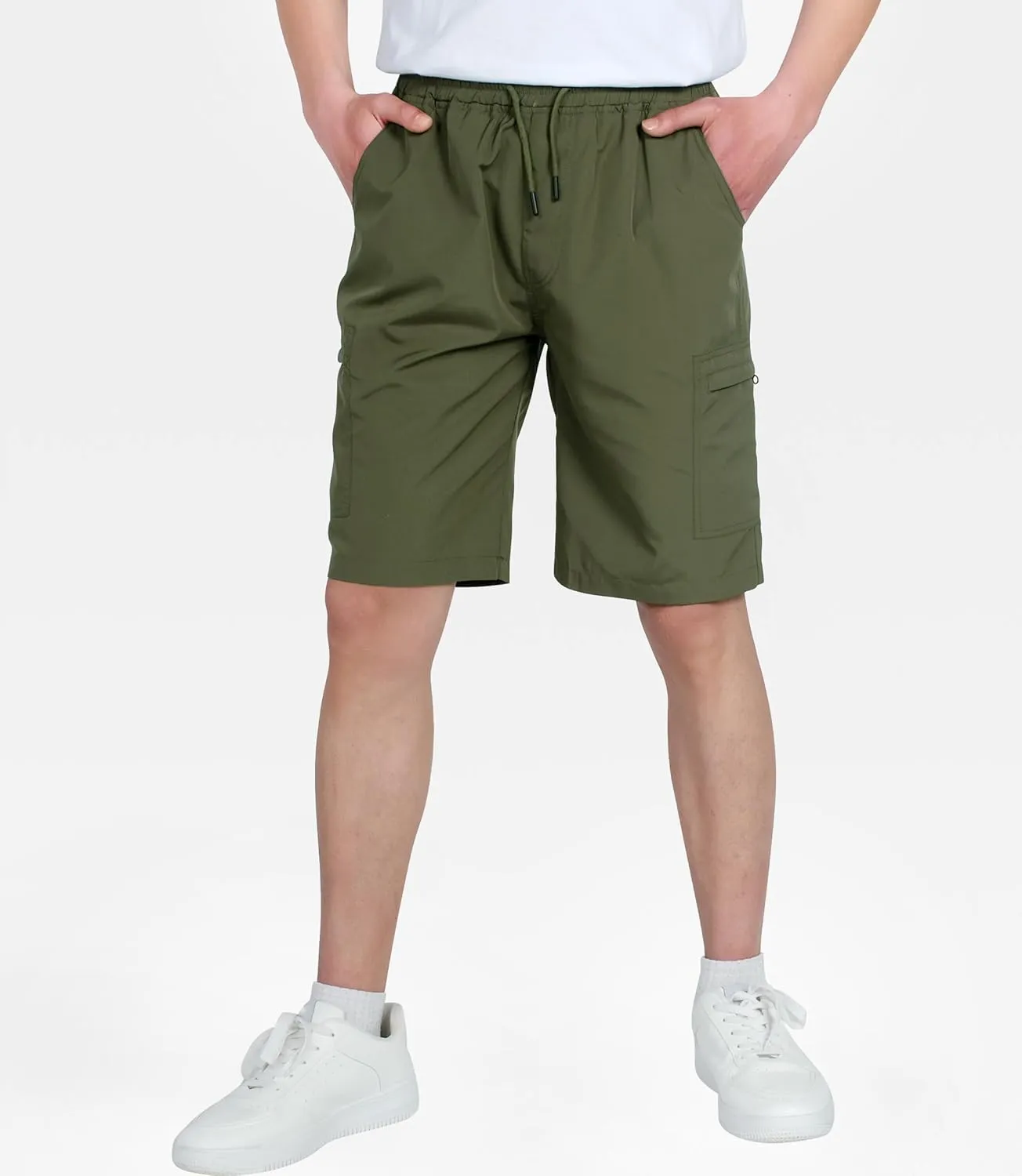 TLAENSON Boys Lightweight Cargo Shorts Youth Drawstring Quick Dry Shorts Kids Hiking Short with Zipper Pockets