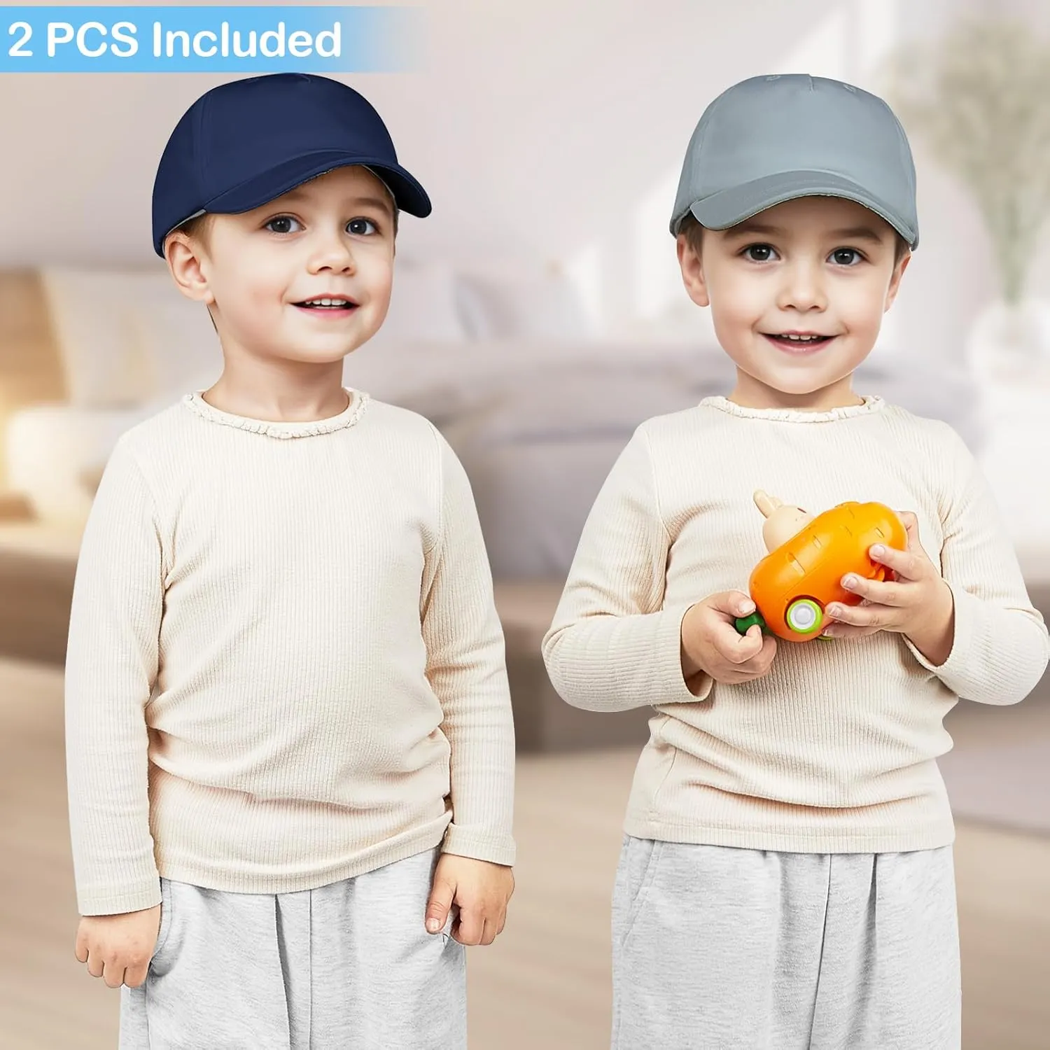 Toddler Baseball Hat 2PCS Baby Baseball Cap for Infant Adjustable Canvas Cap Kids Sun Hat for Boys and Girls