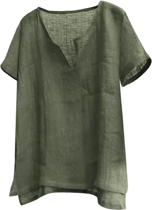 Tops for Men Cotton and Linen Brief Breathable Comfy Solid Color Short Half Long Sleeve Loose Casual T Shirt Blouse