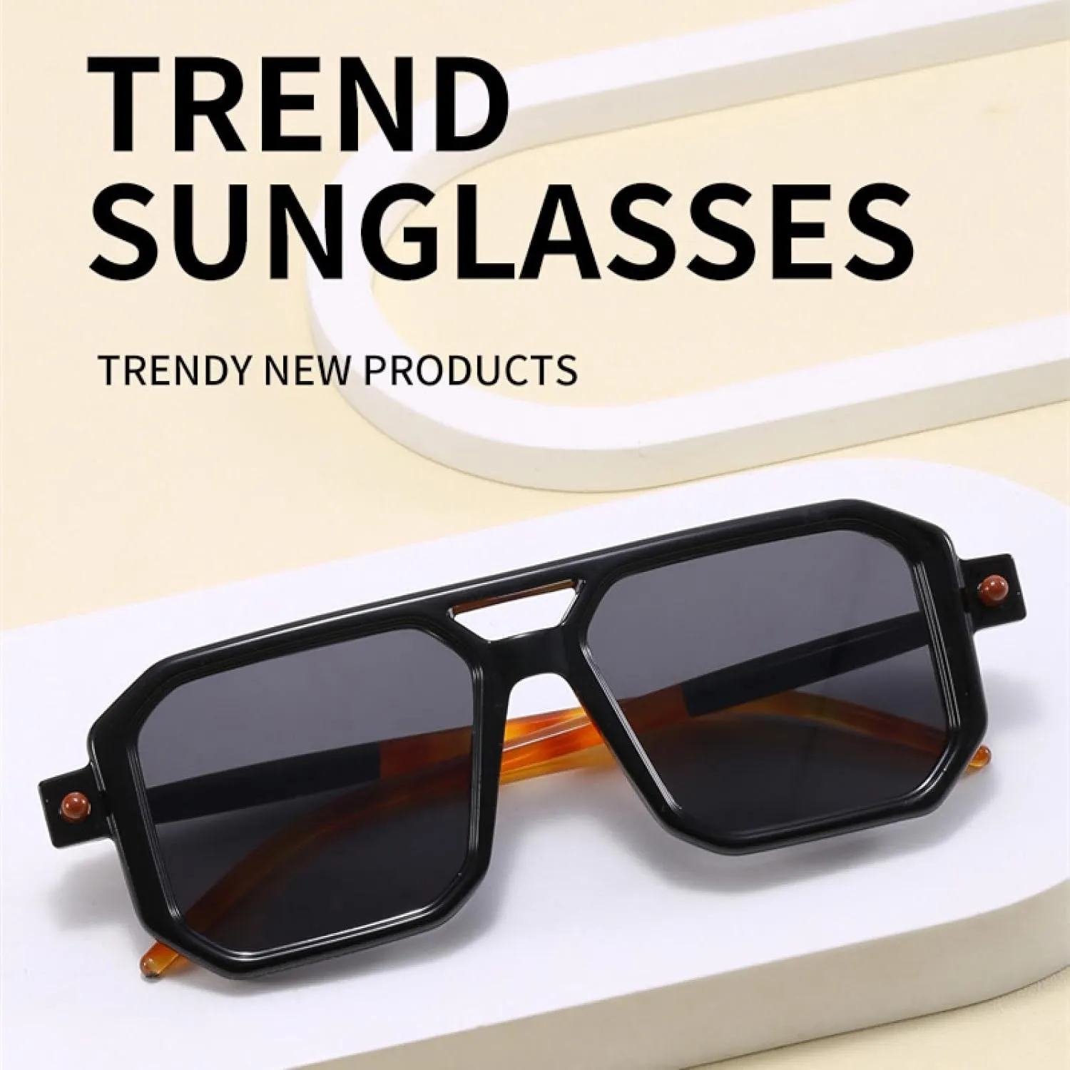 Vintage Double Beam Fashion Sunglasses Mirror Leg Street Shoot Flat Mirror