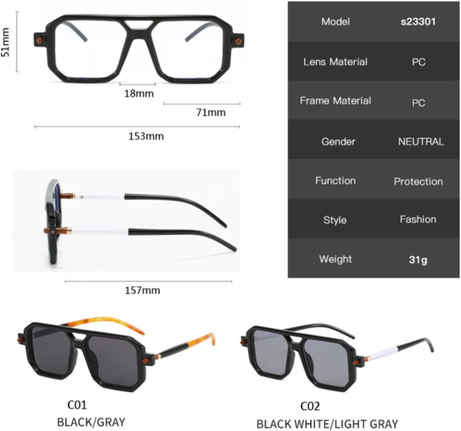 Vintage Double Beam Fashion Sunglasses Mirror Leg Street Shoot Flat Mirror
