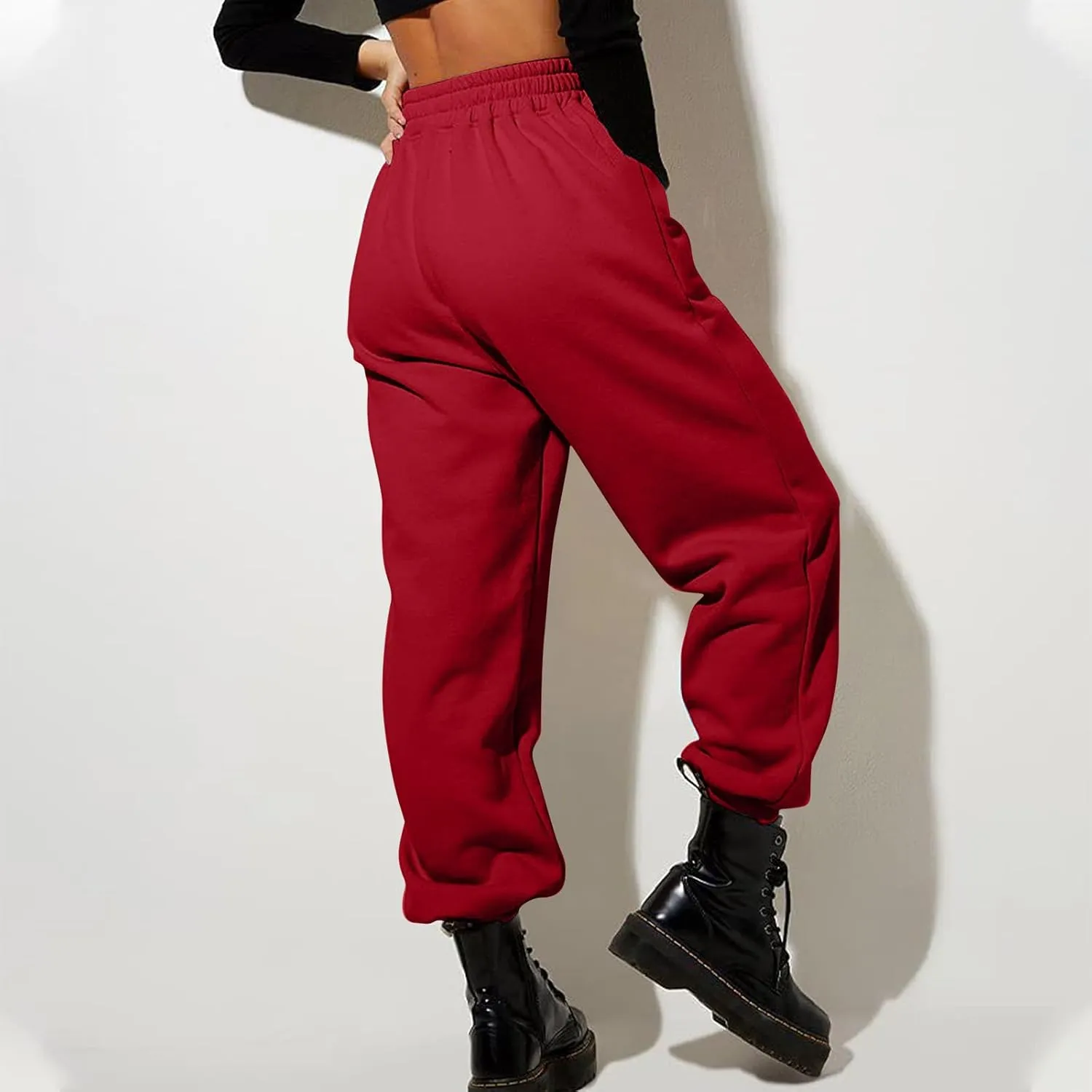 Warm Sweatpants for Women High Waist Drawstring Cinch Bottom Athletic Joggers Solid Color Loose Comfy Lounge Pants
