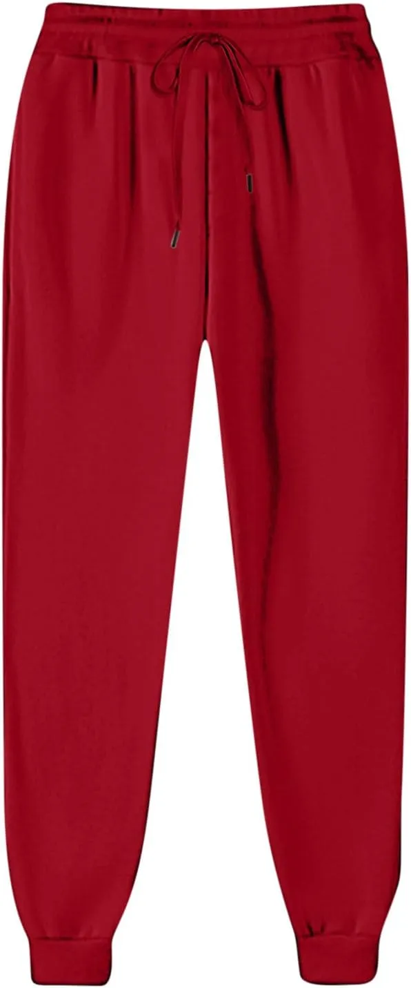 Warm Sweatpants for Women High Waist Drawstring Cinch Bottom Athletic Joggers Solid Color Loose Comfy Lounge Pants