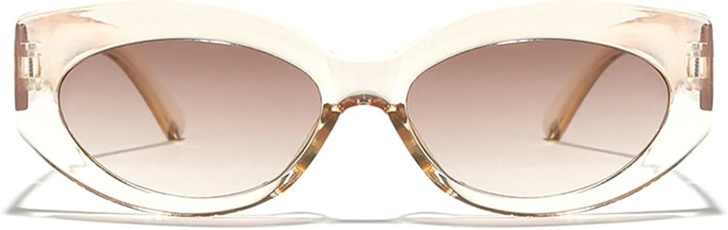 willochra Retro Oval Sunglasses for Women 90s Vintage Small Cat Eye Sun Glasses Trendy Narrow Skinny Champagne Shades