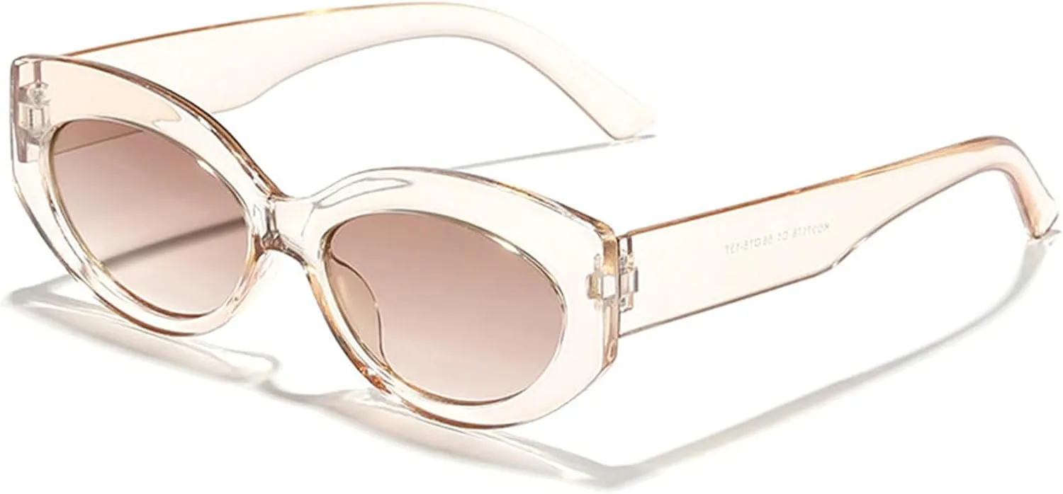 willochra Retro Oval Sunglasses for Women 90s Vintage Small Cat Eye Sun Glasses Trendy Narrow Skinny Champagne Shades