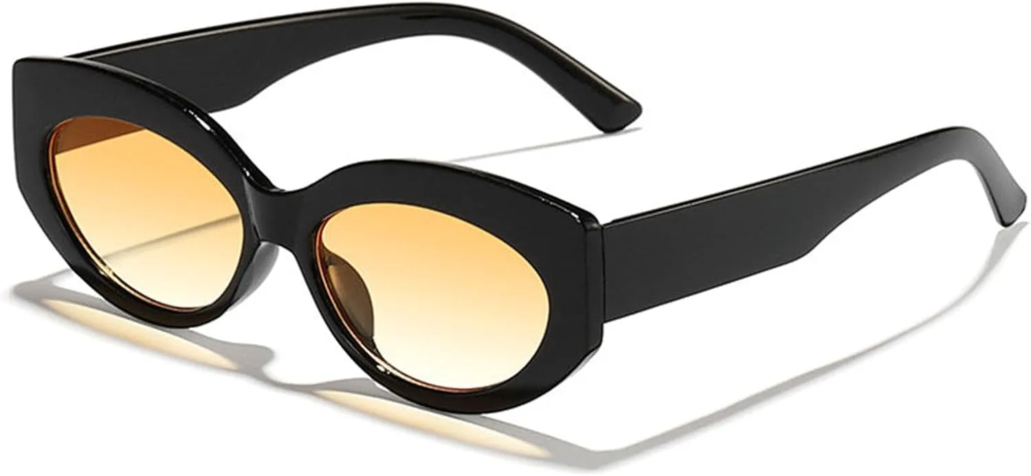 willochra Retro Oval Sunglasses for Women 90s Vintage Small Cat Eye Sun Glasses Trendy Narrow Skinny Champagne Shades