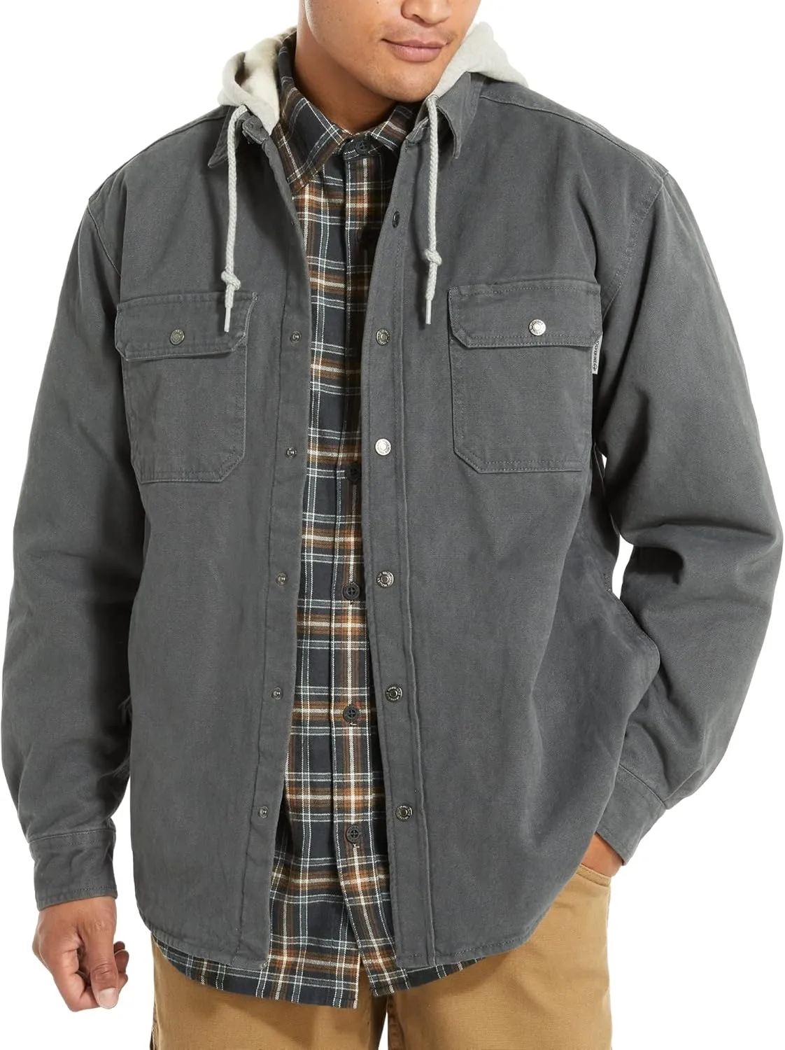 Wolverine Men's Overman Fleece Lined Cotton Duck Canvas Hooded Shirt Jacket