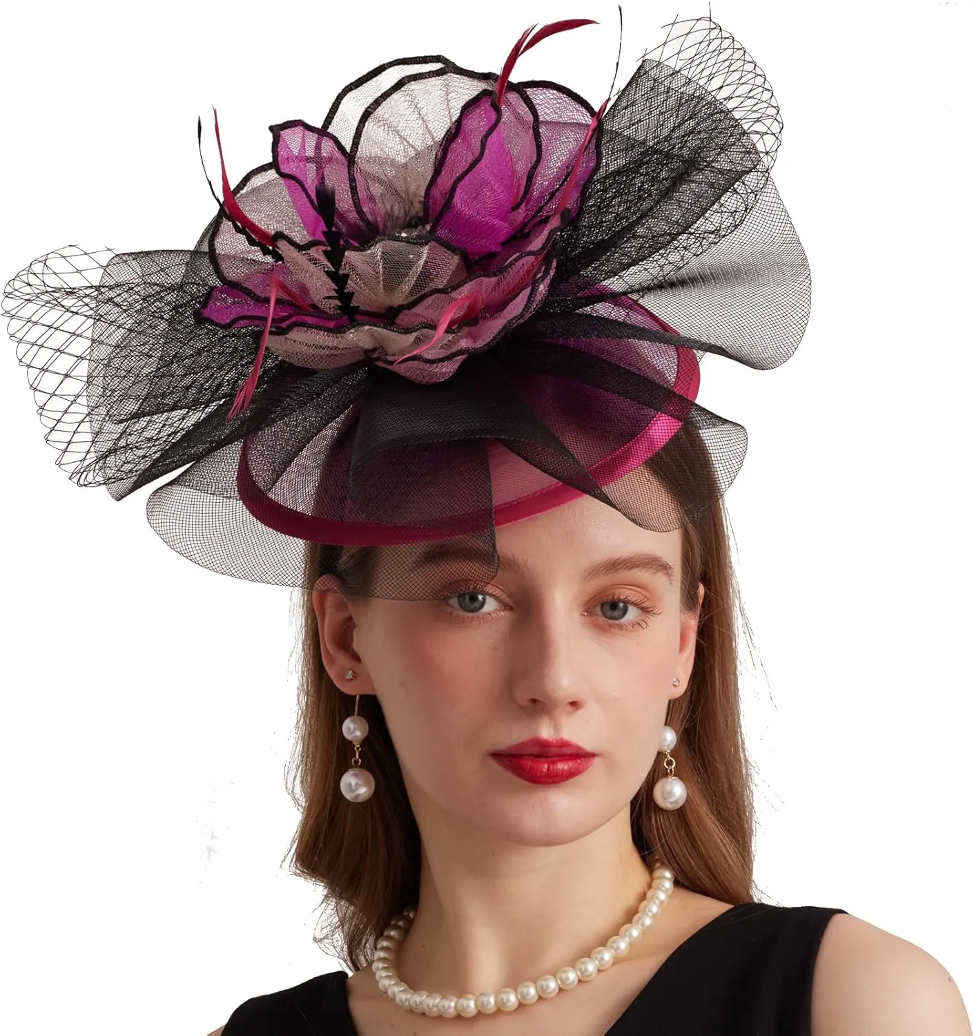 Women Elegant Organza Derby Hat Wide Brim Sun Hats for Wedding Tea Party Fascinator Hat