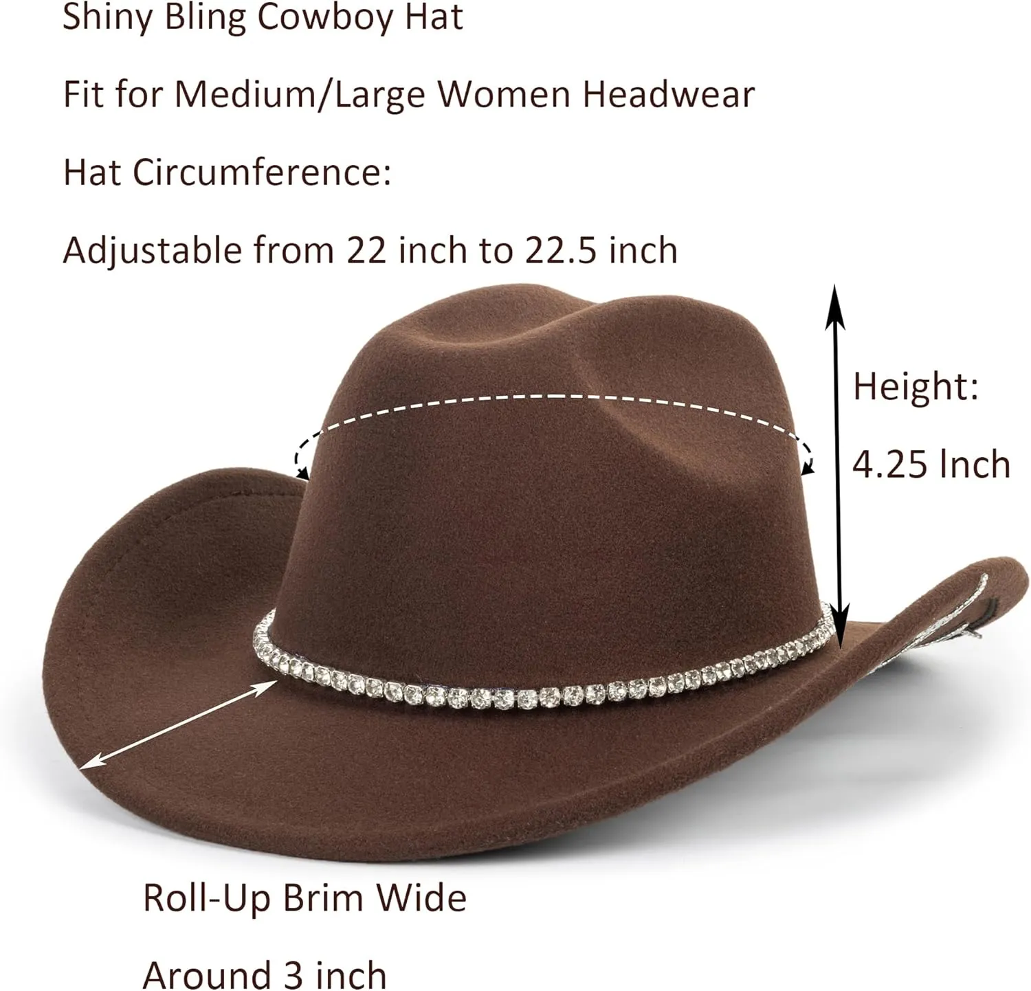 Women-Men Classic-Retro Western-Cowboy-Hat Wide-Brim Felt-Cowgirl-Hat with Gus-Crown Carved-Buckle-Belt Medium