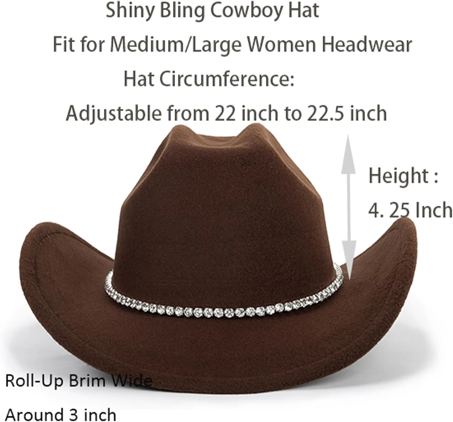 Women-Men Classic-Retro Western-Cowboy-Hat Wide-Brim Felt-Cowgirl-Hat with Gus-Crown Carved-Buckle-Belt Medium