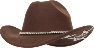 Women-Men Classic-Retro Western-Cowboy-Hat Wide-Brim Felt-Cowgirl-Hat with Gus-Crown Carved-Buckle-Belt Medium