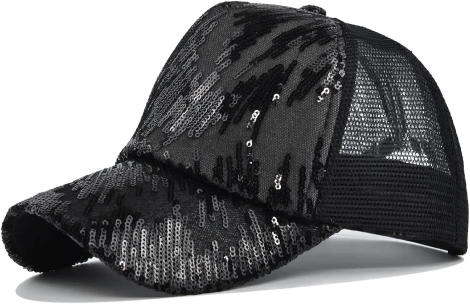 Women Men Sequin Baseball Hat Bling Mesh Baseball Cap Adjustable Snapback Trucker Hat Beach Travel Dad Hat