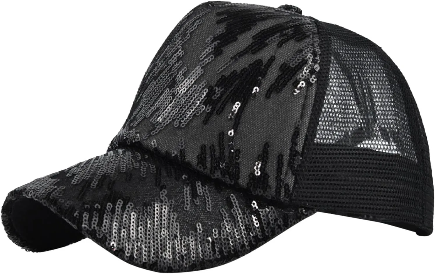 Women Men Sequin Baseball Hat Bling Mesh Baseball Cap Adjustable Snapback Trucker Hat Beach Travel Dad Hat