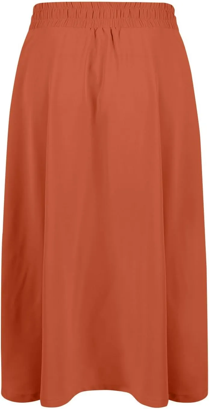 Women Midi Skirt Summer Drawstring High Waist Knee Length Skirts Pleated A Line Flowy Work Skirts with Pockets (S-2Xl)