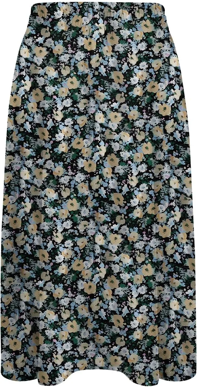 Women Midi Skirt Summer Drawstring High Waist Knee Length Skirts Pleated A Line Flowy Work Skirts with Pockets (S-2Xl)