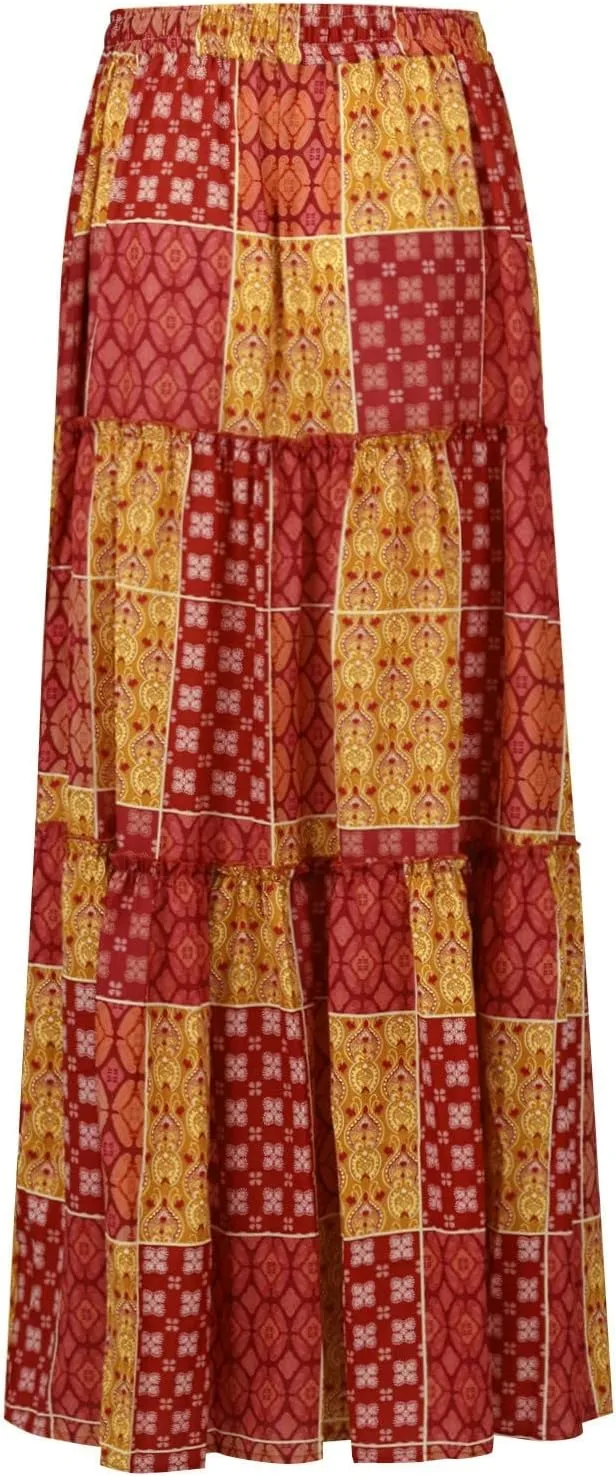 Women Skirt Casual Smocked Flowy Tube Dress 2025 Summer Floral Print Skirts A-Line Bohemian High WAIS Maxi Skirt