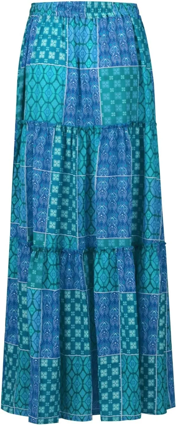 Women Skirt Casual Smocked Flowy Tube Dress 2025 Summer Floral Print Skirts A-Line Bohemian High WAIS Maxi Skirt