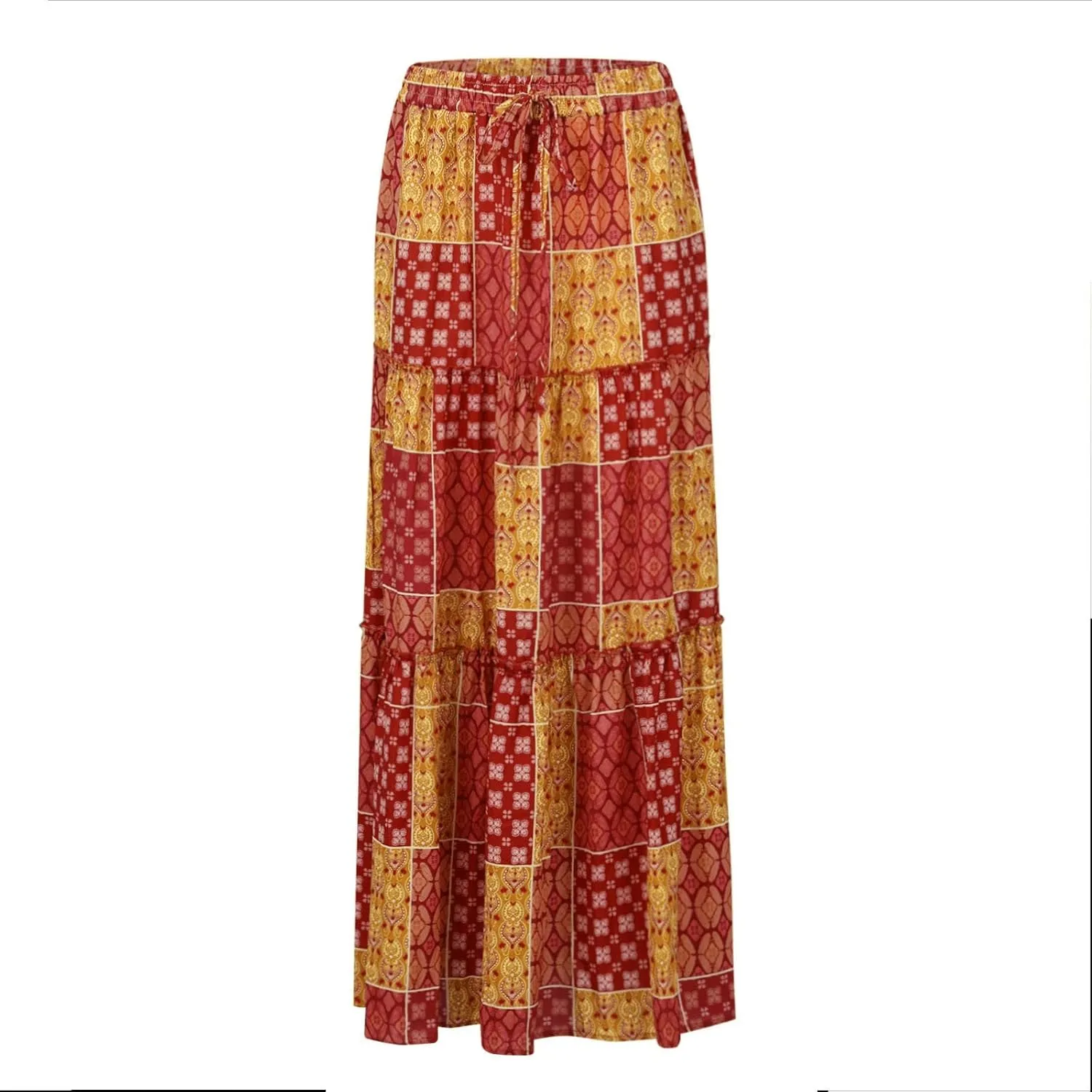 Women Skirt Floral Print Bohemian Maxi Skirt Flowy High WAIS Skirts 2025 Summer A-Line Casual Smocked Tube Dress