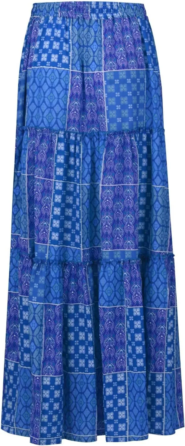 Women Skirt Floral Print Bohemian Maxi Skirt Flowy High WAIS Skirts 2025 Summer A-Line Casual Smocked Tube Dress
